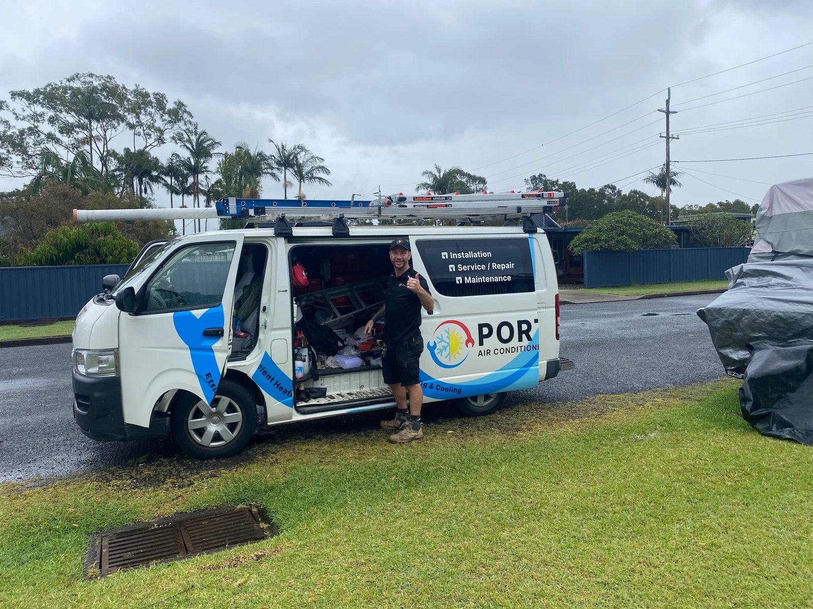 Nicky Leech with the Port Air Conditioning van in Port Macquarie